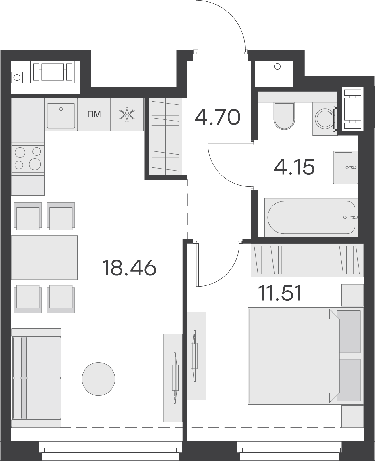 студия, 38.8 м², 14 этаж 