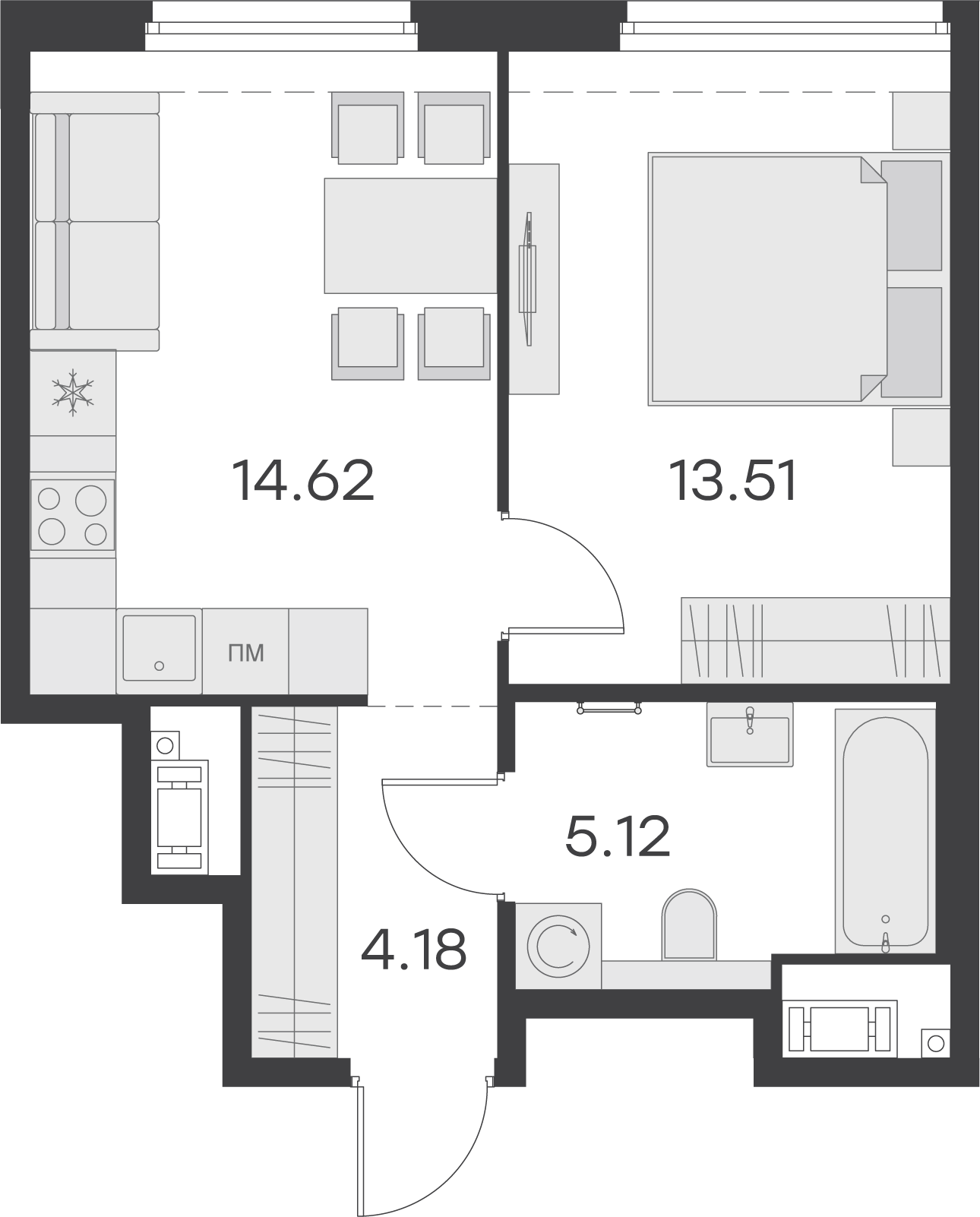 1 комн. квартира, 37.4 м², 5 этаж 