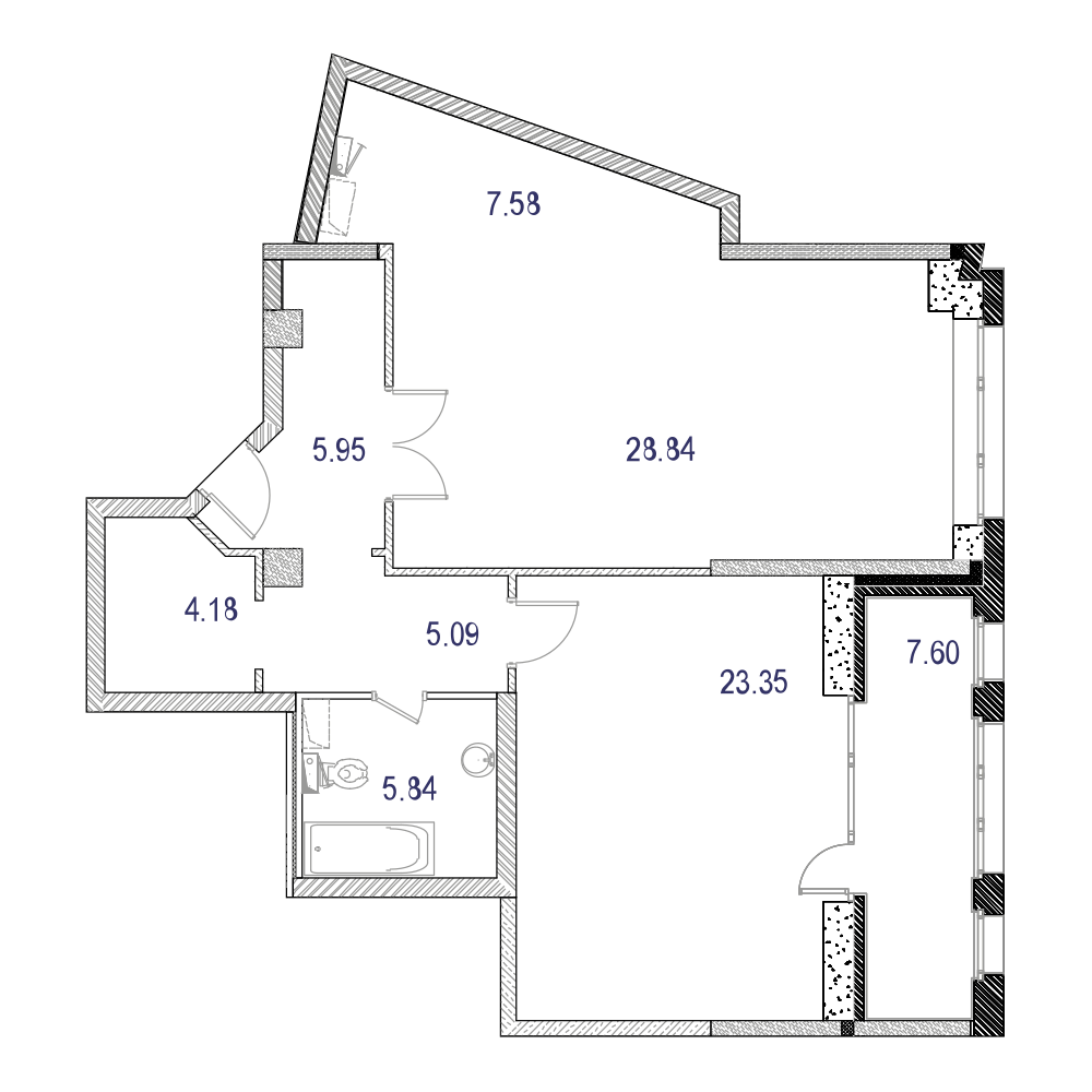 2 комн. квартира, 85.3 м², 7 этаж 