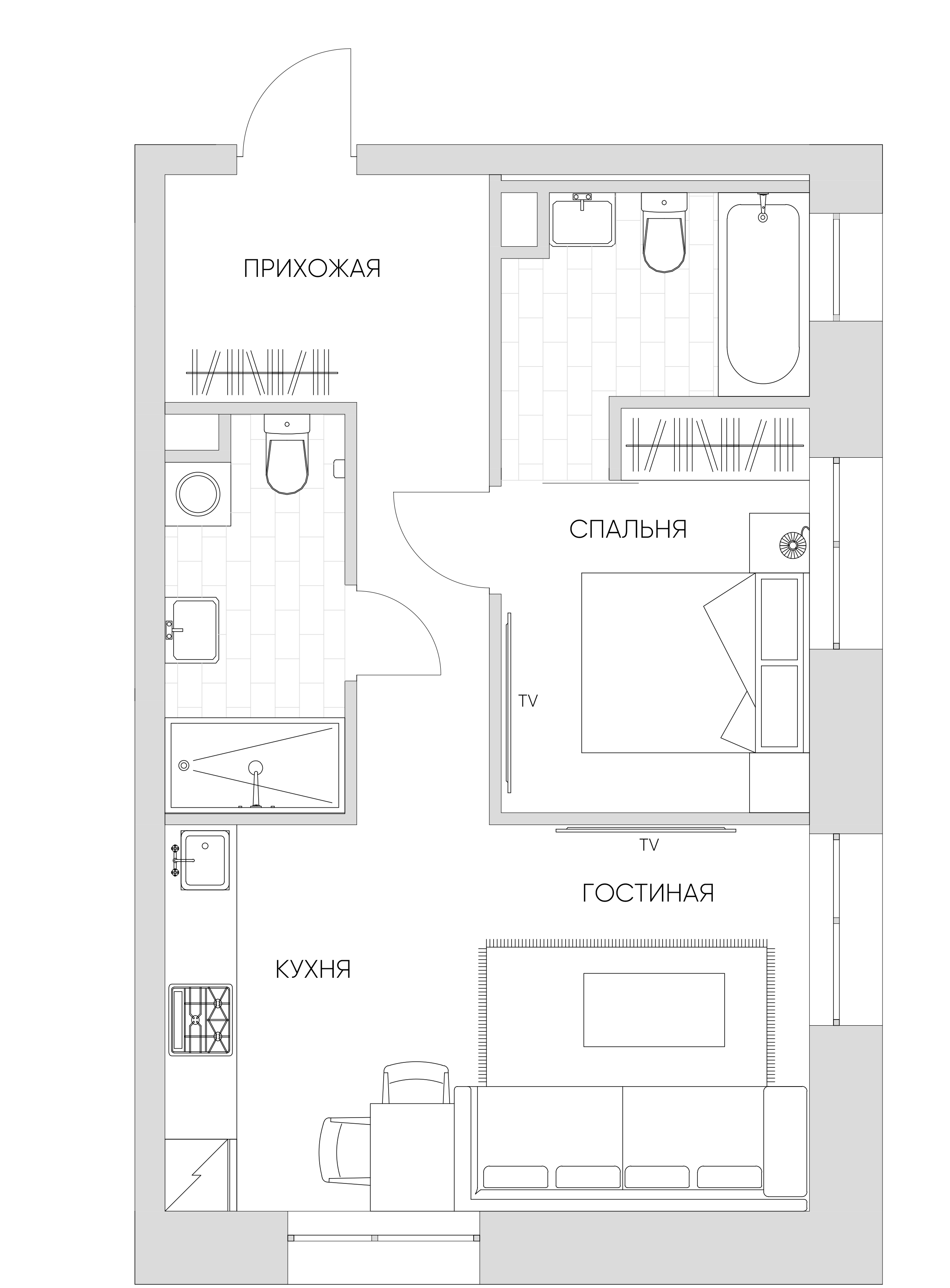 1 комн. квартира, 43.9 м², 2 этаж 