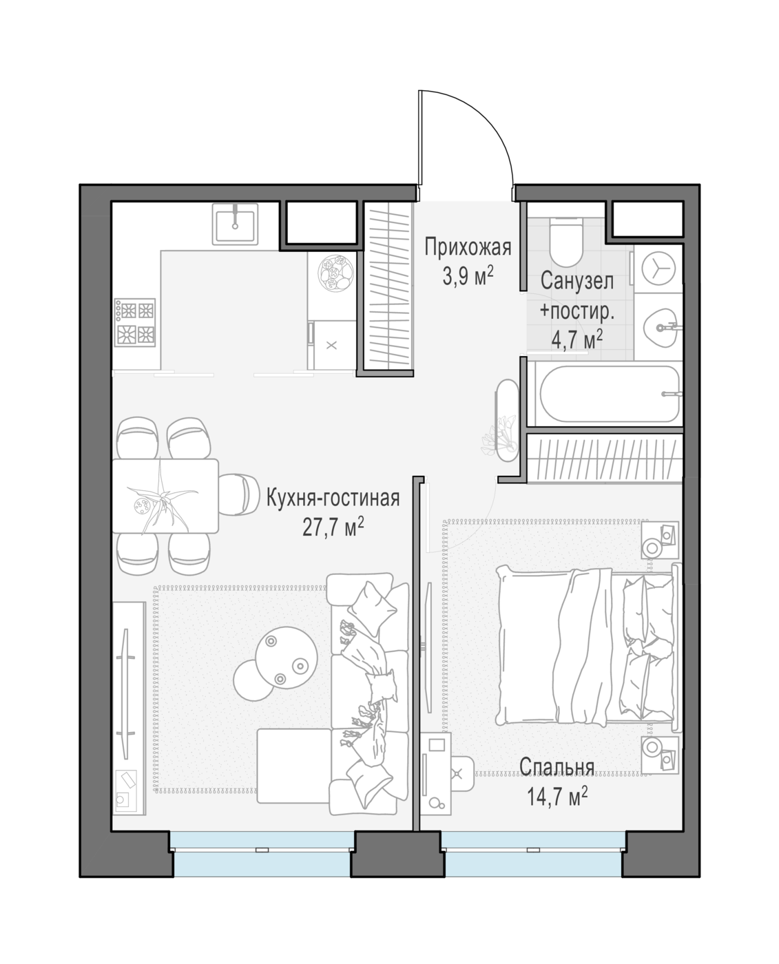 1 комн. квартира, 51 м², 12 этаж 