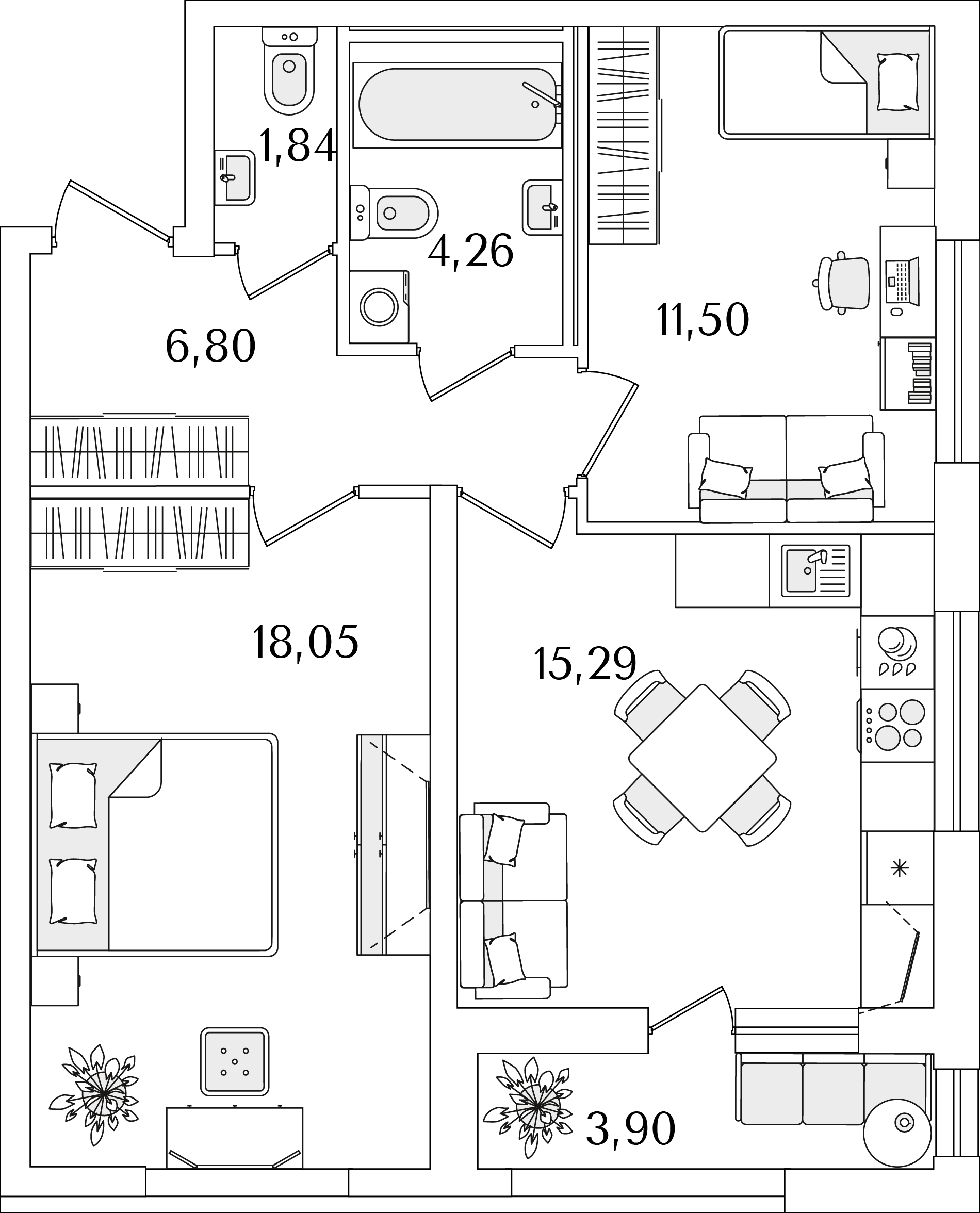 2 комн. квартира, 59.7 м², 2 этаж 