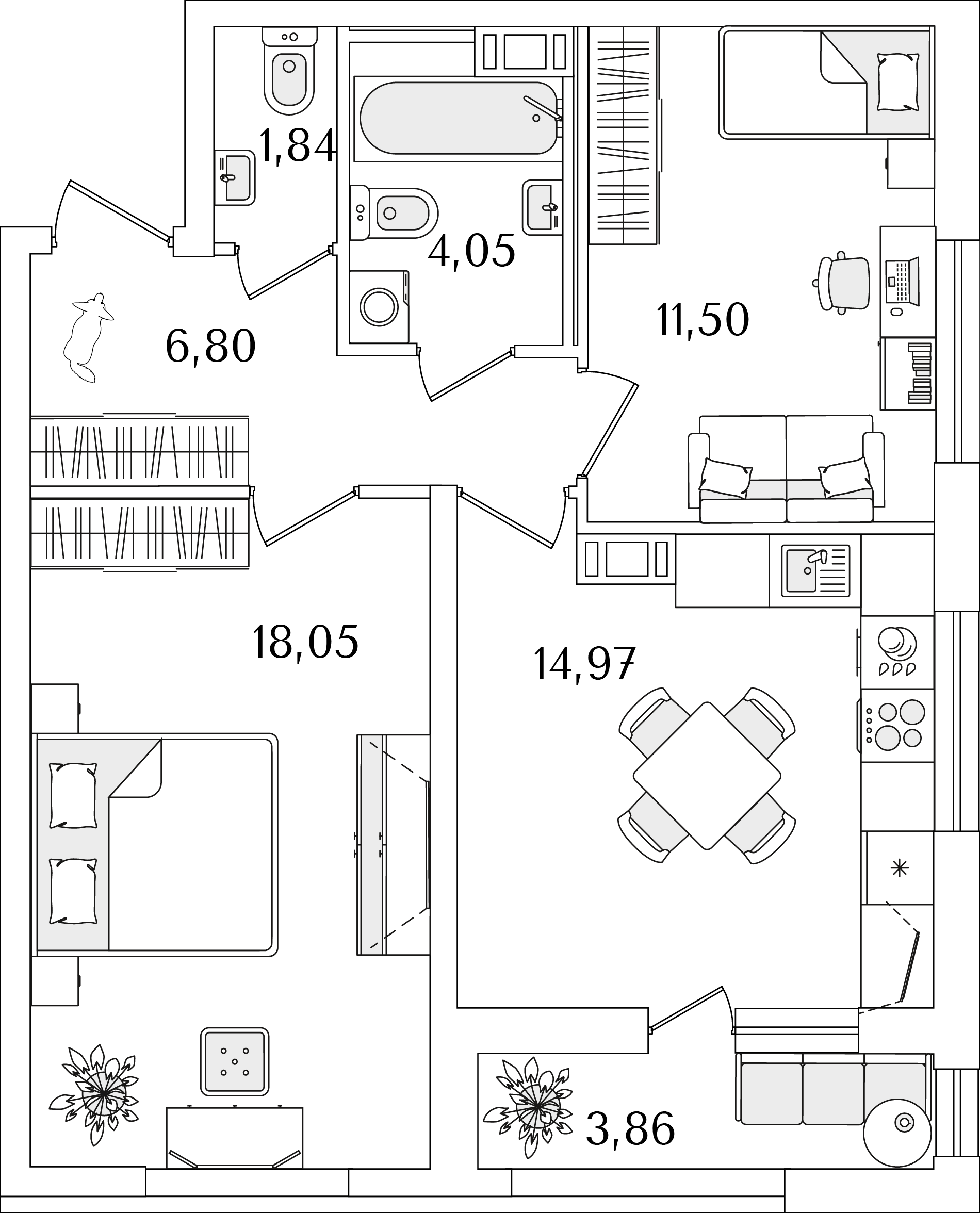 2 комн. квартира, 59.1 м², 5 этаж 