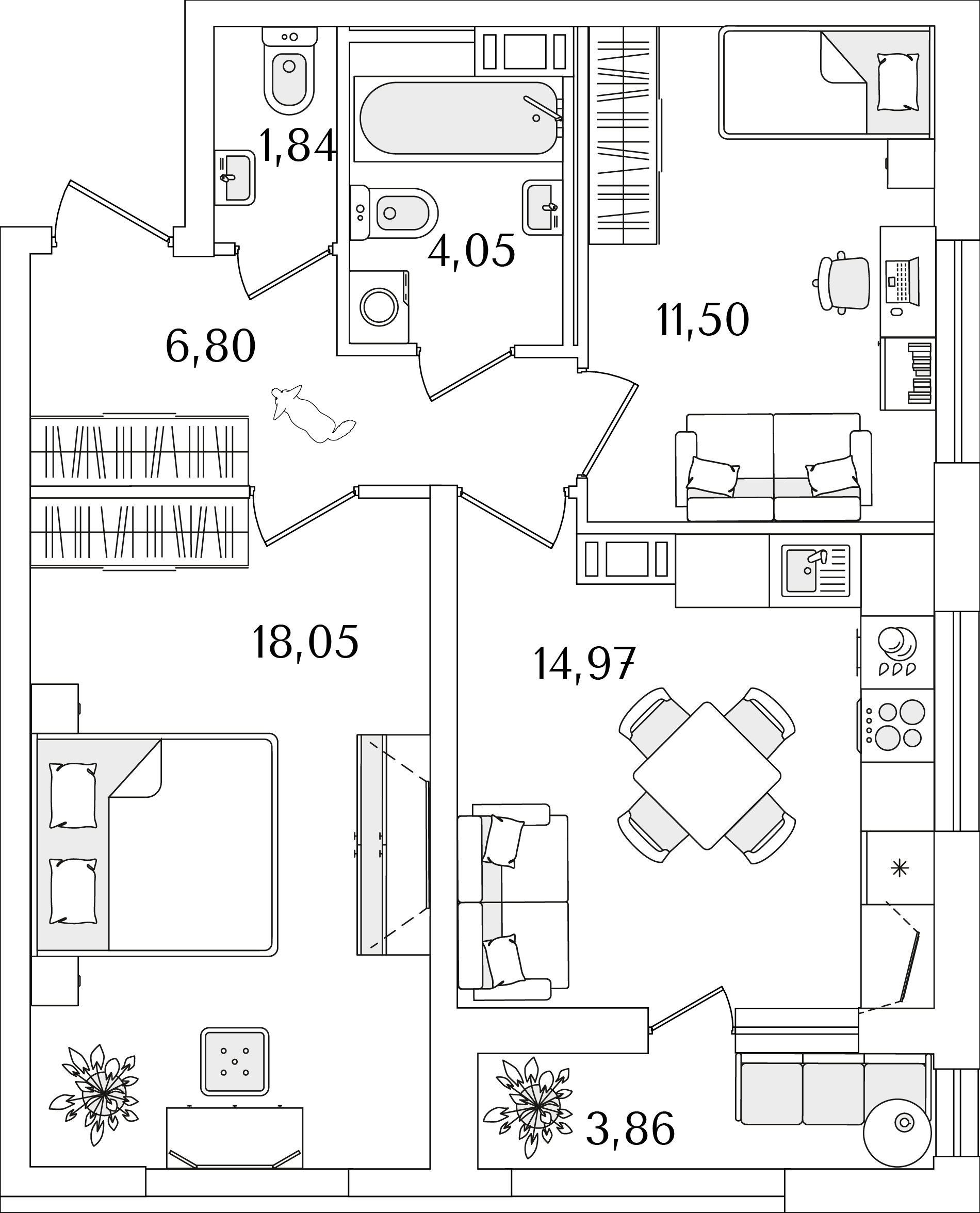 2 комн. квартира, 59.1 м², 10 этаж 