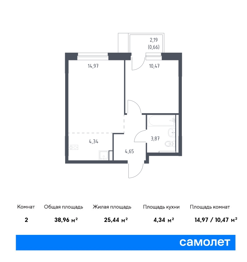 1 комн. квартира, 39 м², 8 этаж  (из 9)