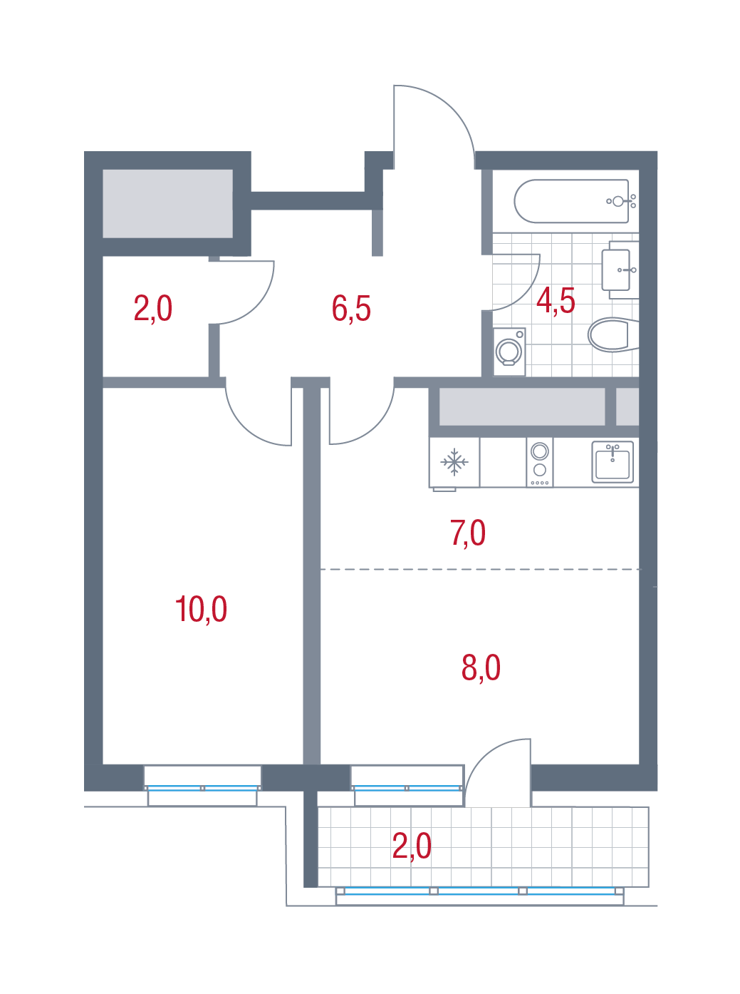 2 комн. квартира, 40 м², 12 этаж 