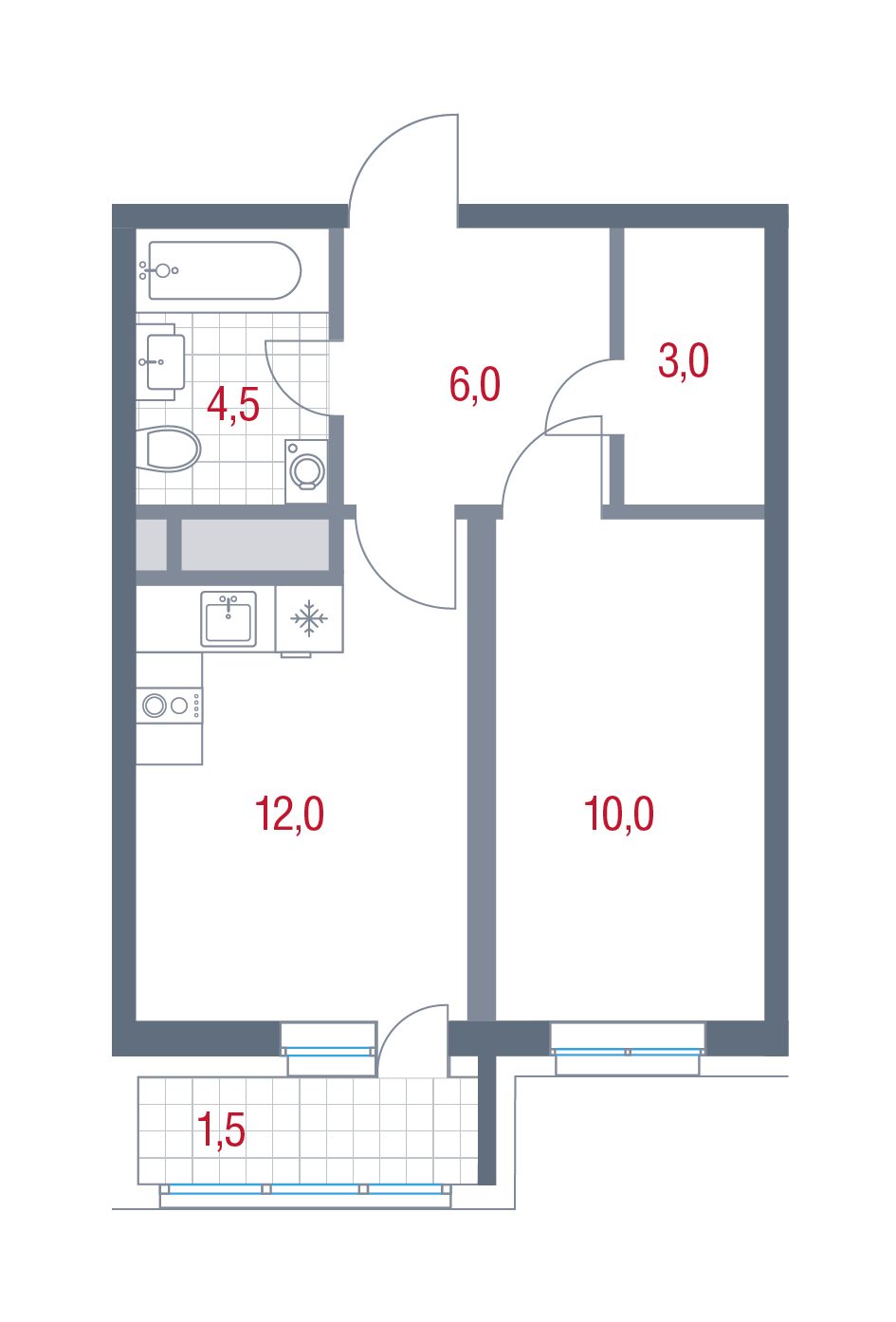 1 комн. квартира, 37 м², 12 этаж 