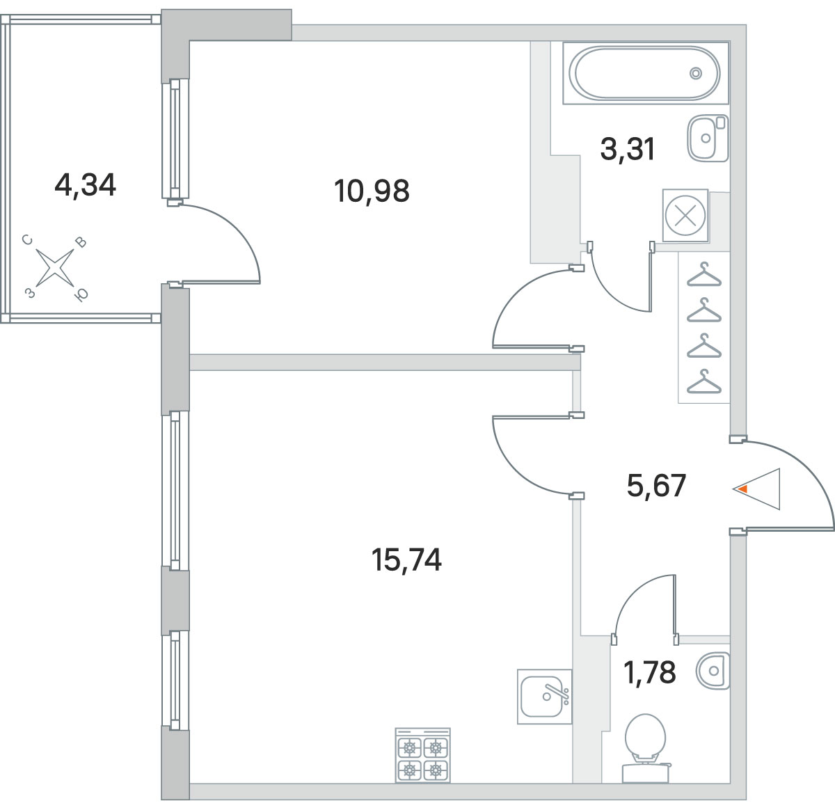 1 комн. квартира, 37.5 м², 3 этаж 