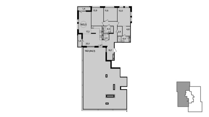 4 комн. квартира, 160.5 м², 21 этаж 