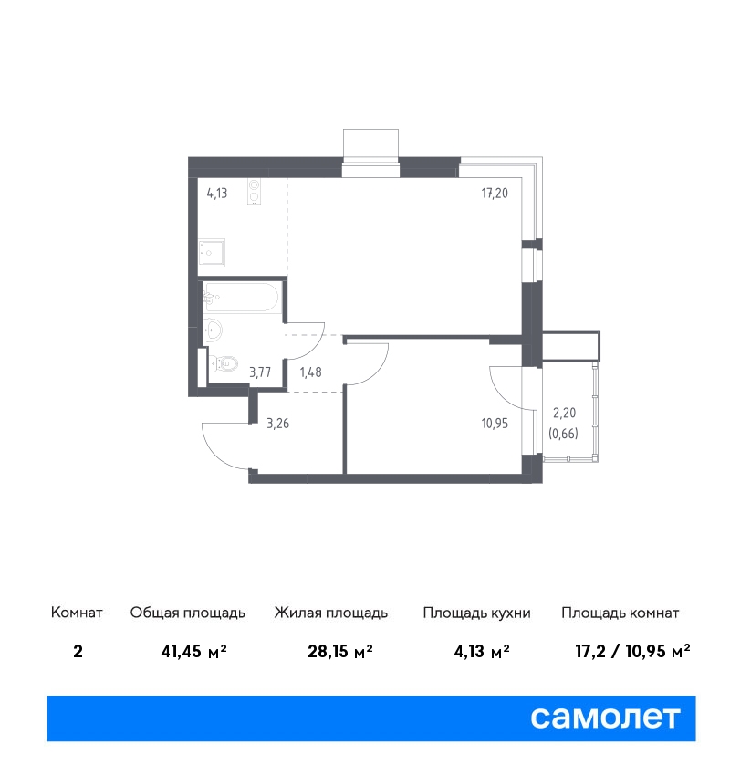 1 комн. квартира, 41.5 м², 13 этаж  (из 17)