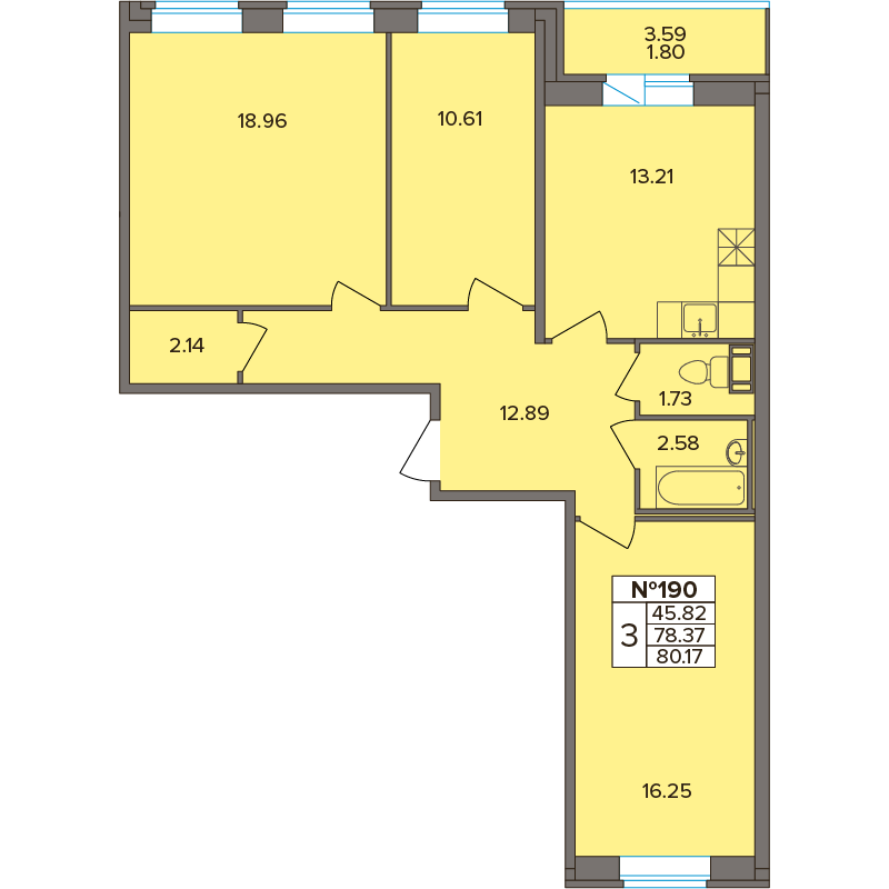 3 комн. квартира, 80.2 м², 2 этаж 
