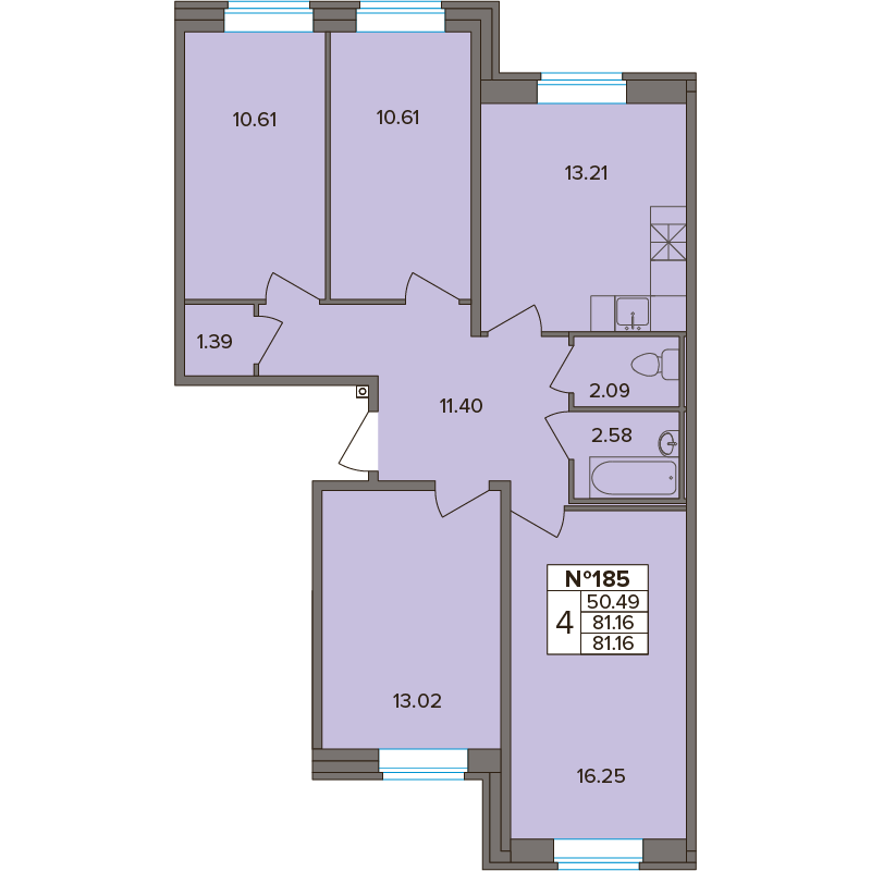 4 комн. квартира, 81.2 м², 1 этаж 