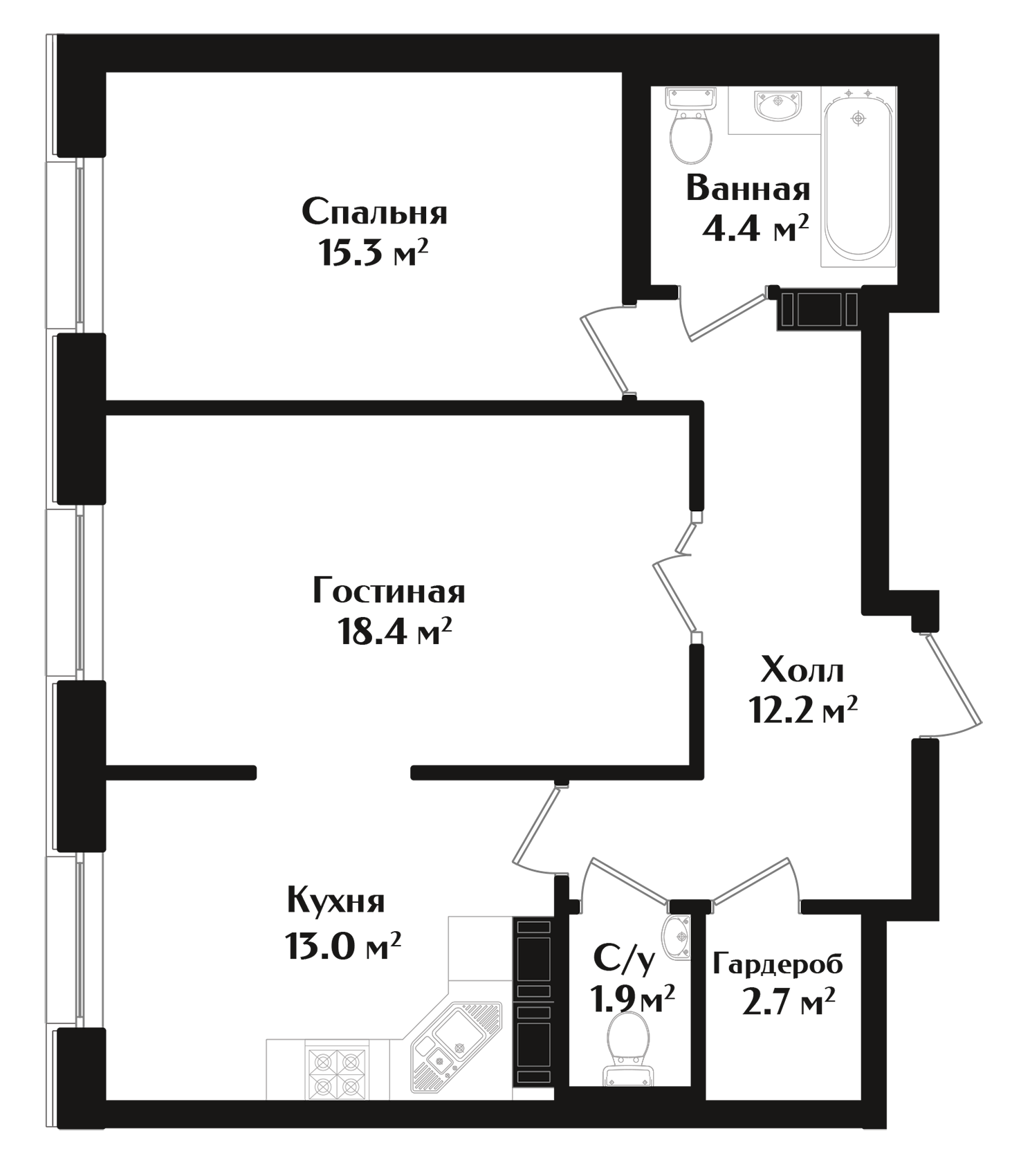 2 комн. квартира, 67.9 м², 2 этаж 