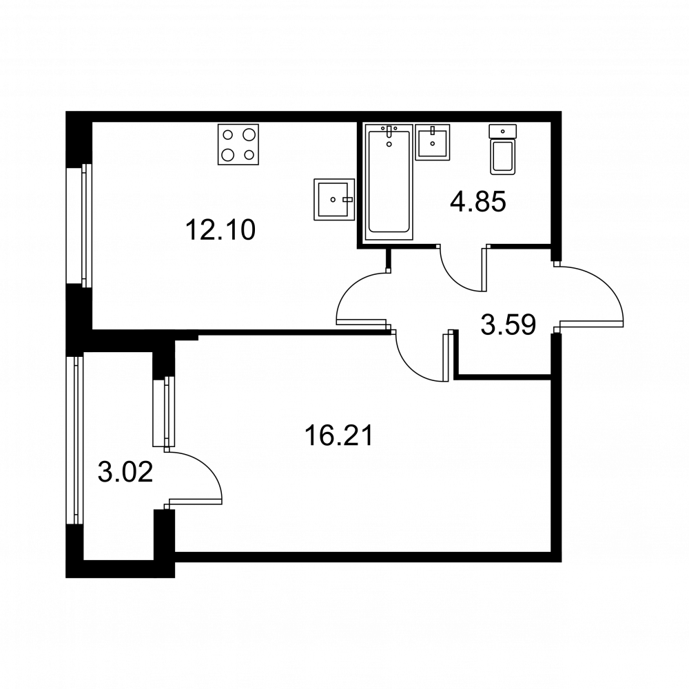 1 комн. квартира, 38.3 м², 2 этаж 