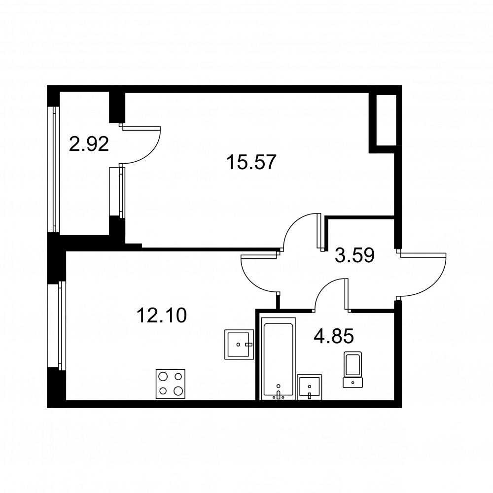 1 комн. квартира, 37.6 м², 2 этаж 
