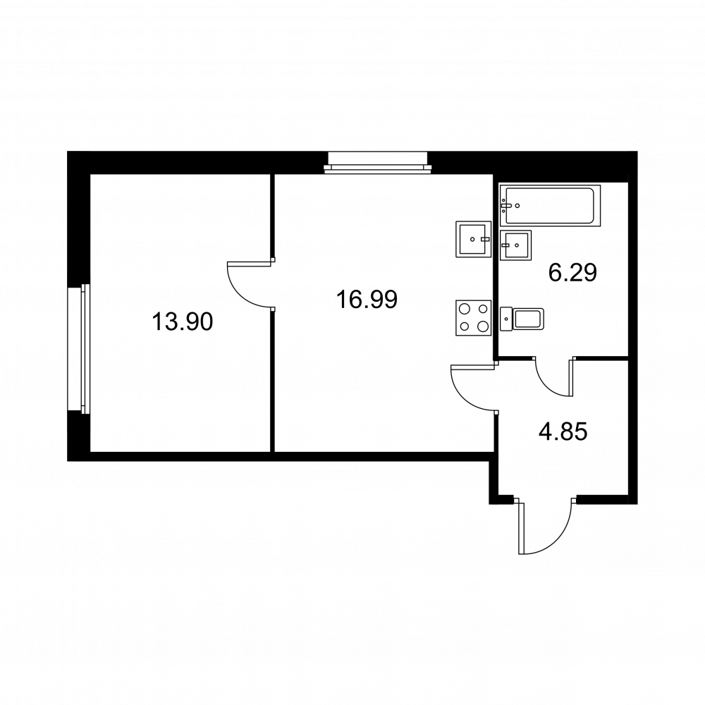 1 комн. квартира, 42 м², 2 этаж 