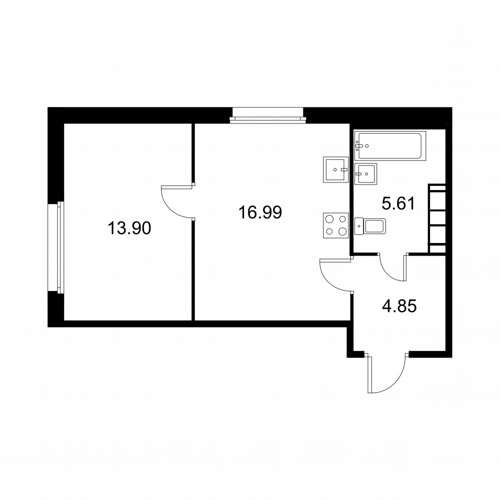 1 комн. квартира, 41.4 м², 3 этаж 