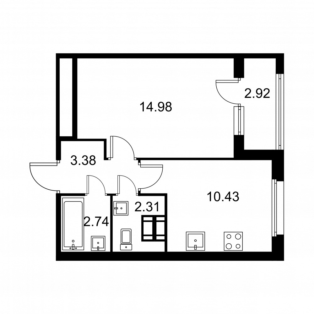1 комн. квартира, 35.3 м², 9 этаж 