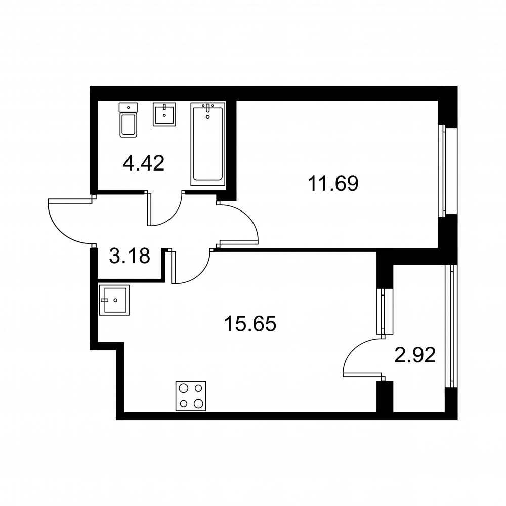 1 комн. квартира, 36.4 м², 1 этаж 