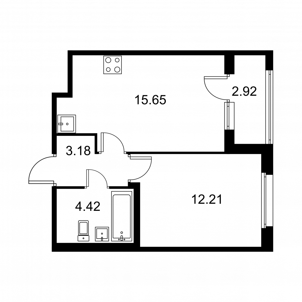 1 комн. квартира, 36.9 м², 1 этаж 