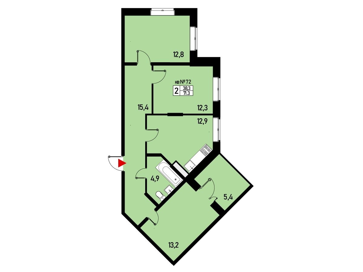 3 комн. квартира, 71 м², 3 этаж 