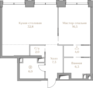 квартира со свободной планировкой, 74.9 м², 8 этаж  (из 18)