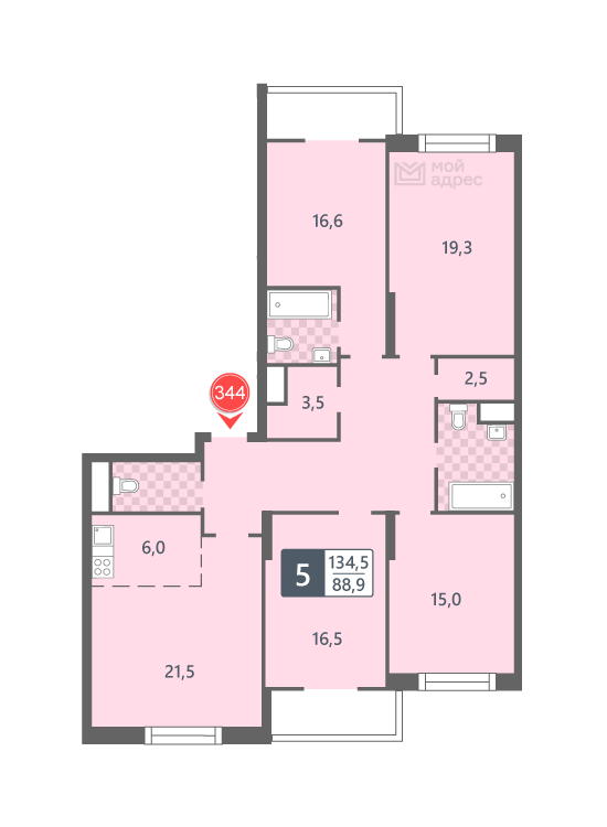 4 комн. квартира, 134.5 м², 3 этаж 