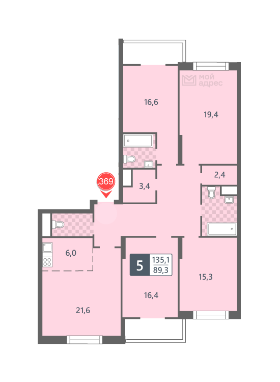 4 комн. квартира, 135.1 м², 8 этаж 