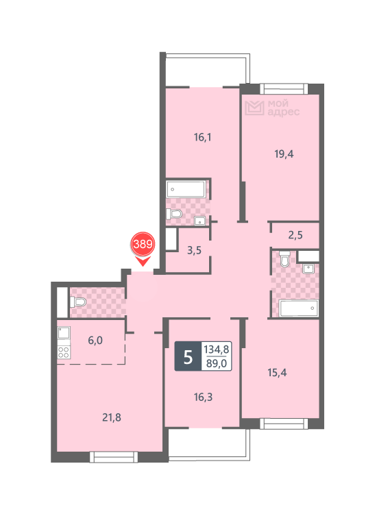 4 комн. квартира, 134.8 м², 12 этаж 