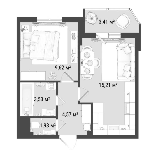 1 комн. квартира, 36.6 м², 2 этаж 