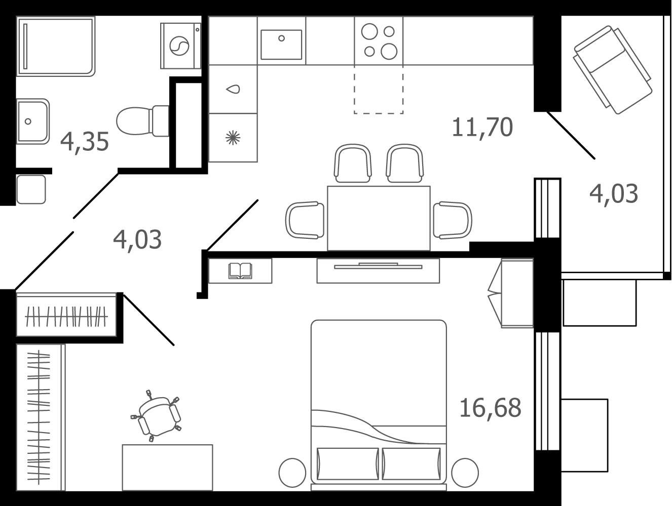 1 комн. квартира, 38 м², 2 этаж 