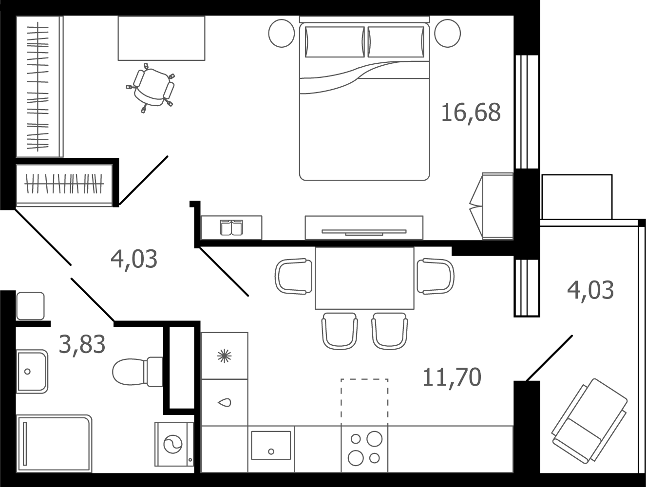 1 комн. квартира, 37.5 м², 16 этаж 