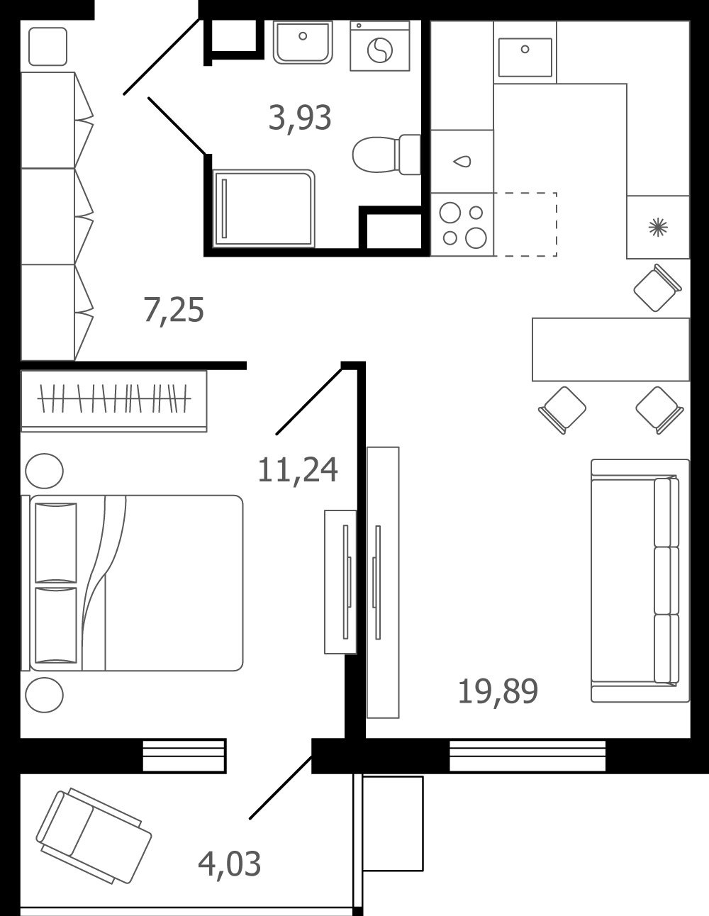 2 комн. квартира, 43.5 м², 7 этаж 