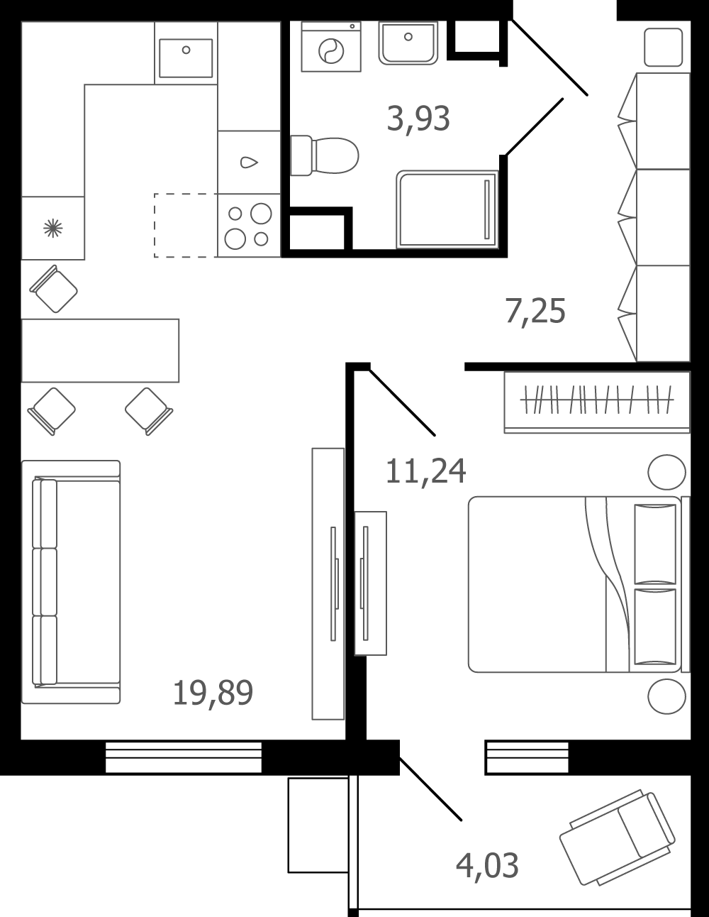 2 комн. квартира, 43.5 м², 6 этаж 