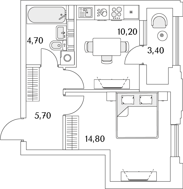 1 комн. квартира, 37.1 м², 13 этаж 