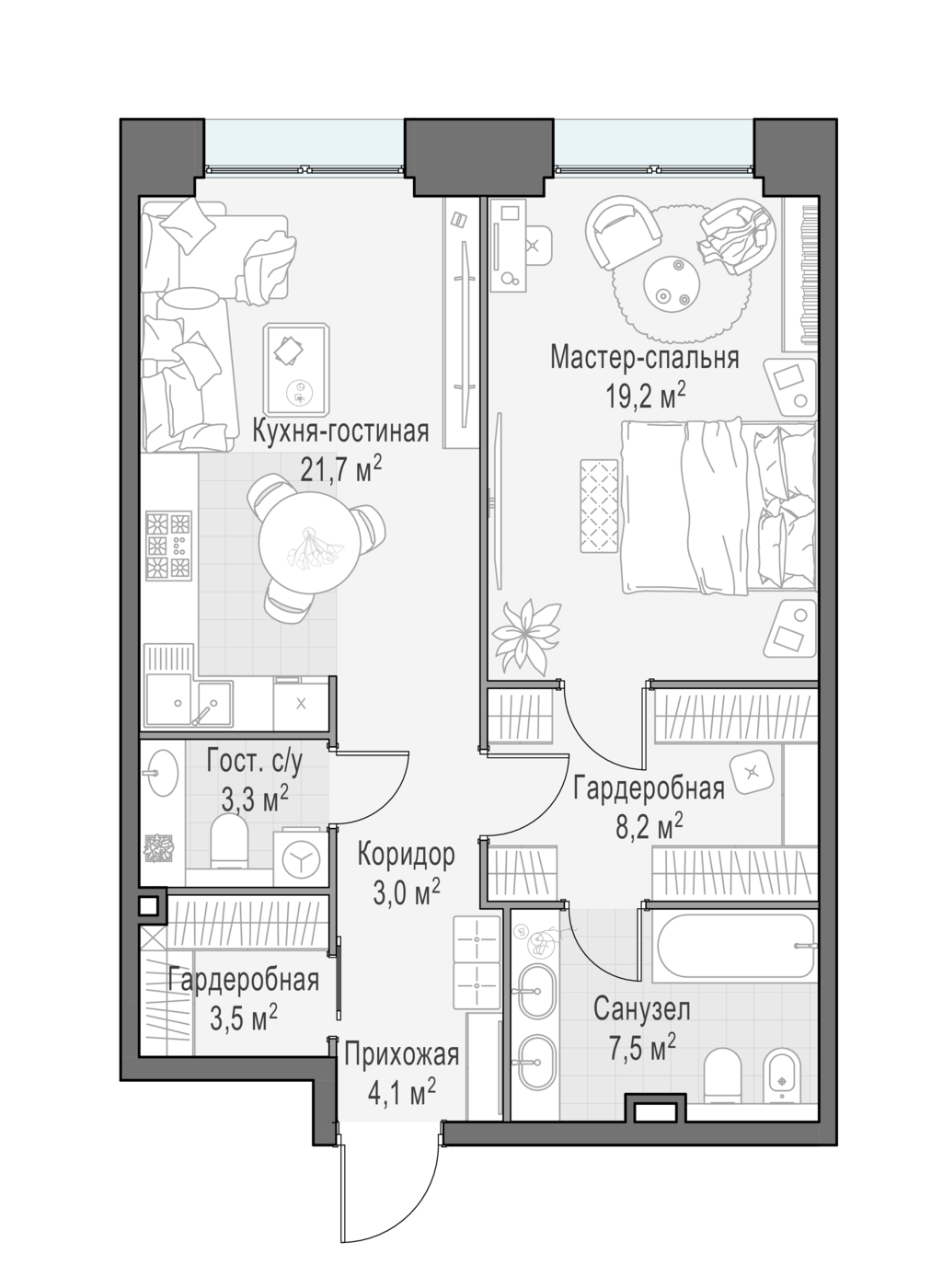 квартира со свободной планировкой, 70.2 м², 2 этаж 