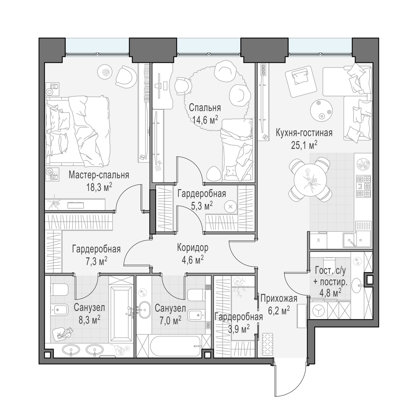 2 комн. квартира, 104.8 м², 2 этаж 