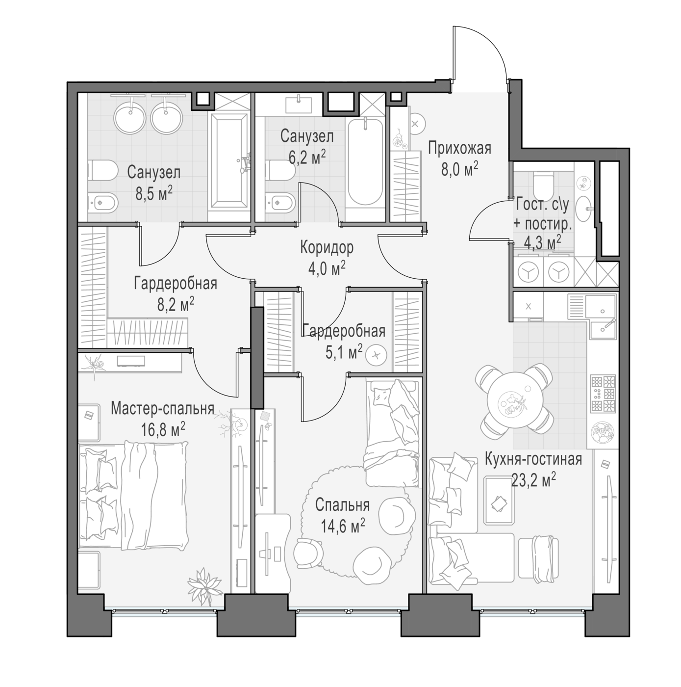 2 комн. квартира, 98.2 м², 7 этаж 