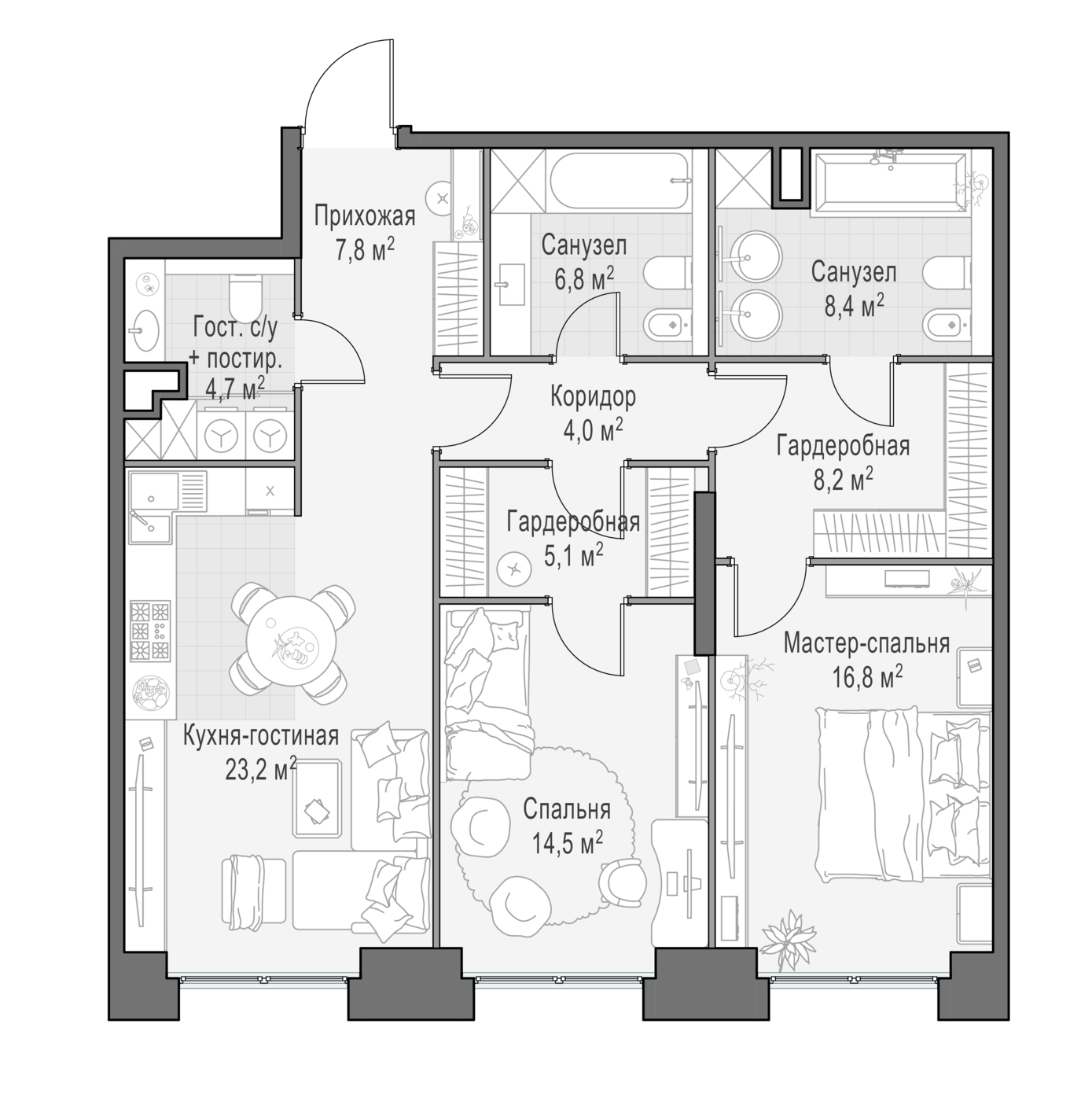 2 комн. квартира, 98.9 м², 2 этаж 