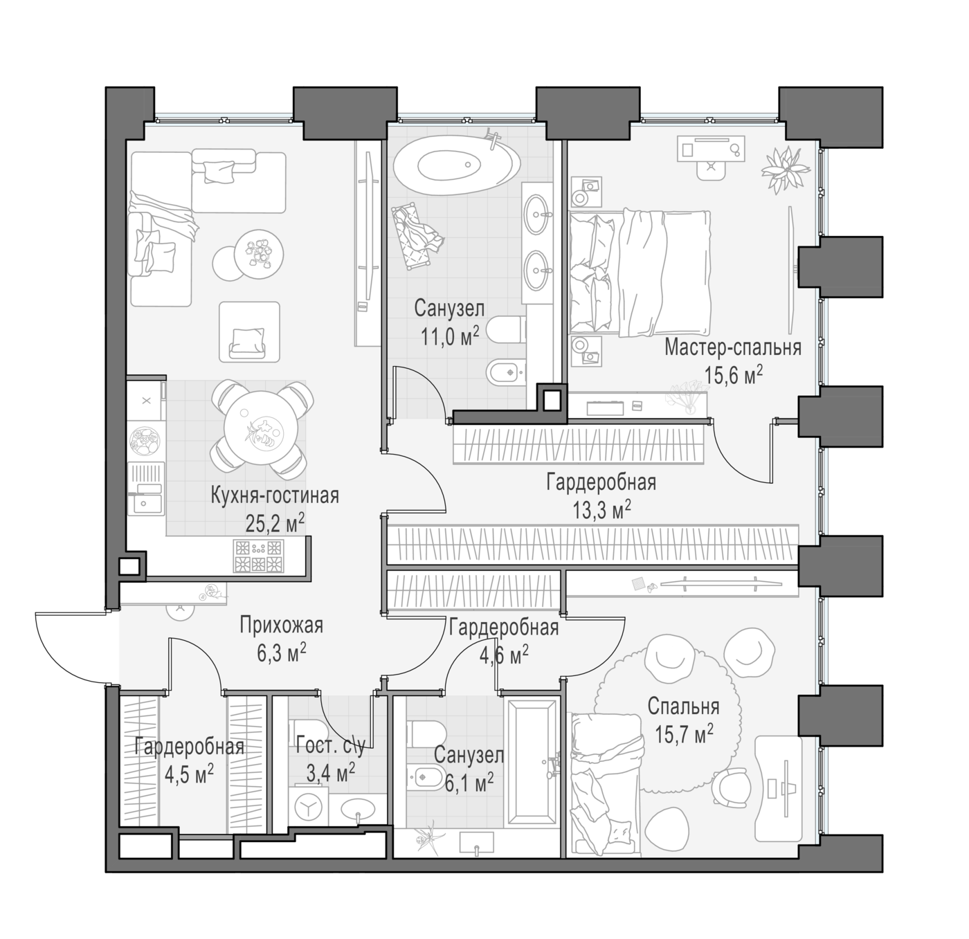 2 комн. квартира, 104.2 м², 14 этаж 
