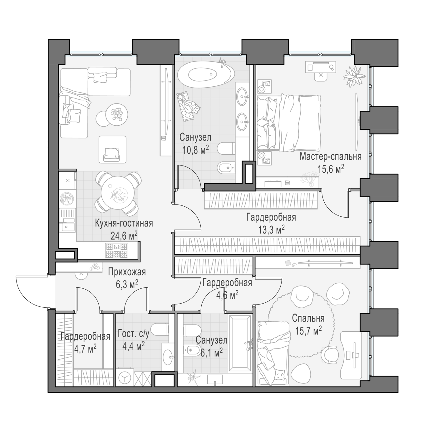2 комн. квартира, 104.4 м², 2 этаж 