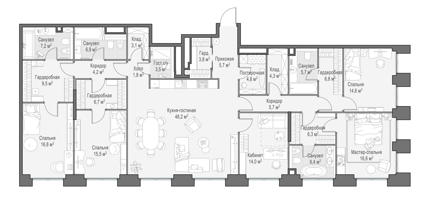 5 комн. квартира, 216.8 м², 19 этаж 