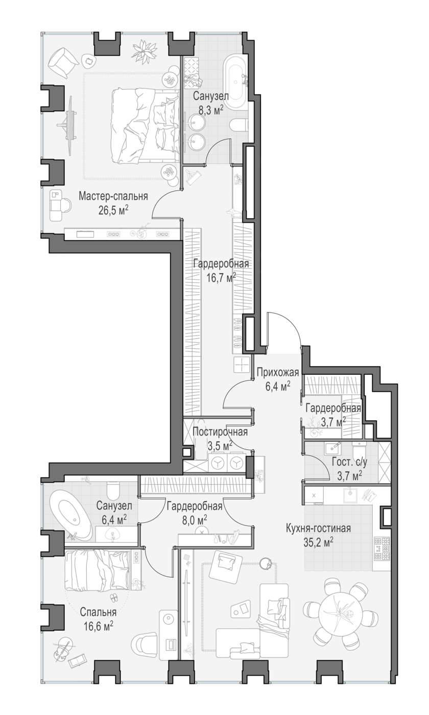 2 комн. квартира, 131.6 м², 18 этаж 