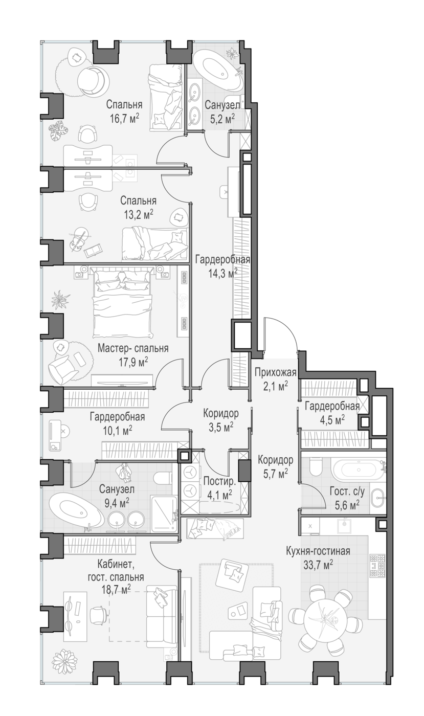 4 комн. квартира, 162 м², 10 этаж 