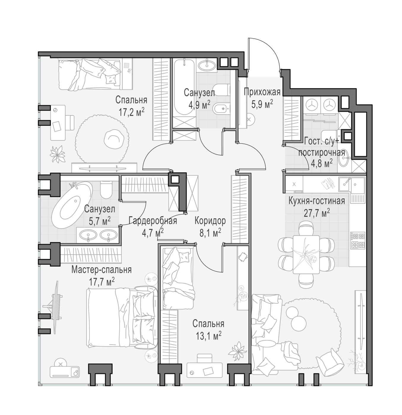 3 комн. квартира, 106.6 м², 12 этаж 