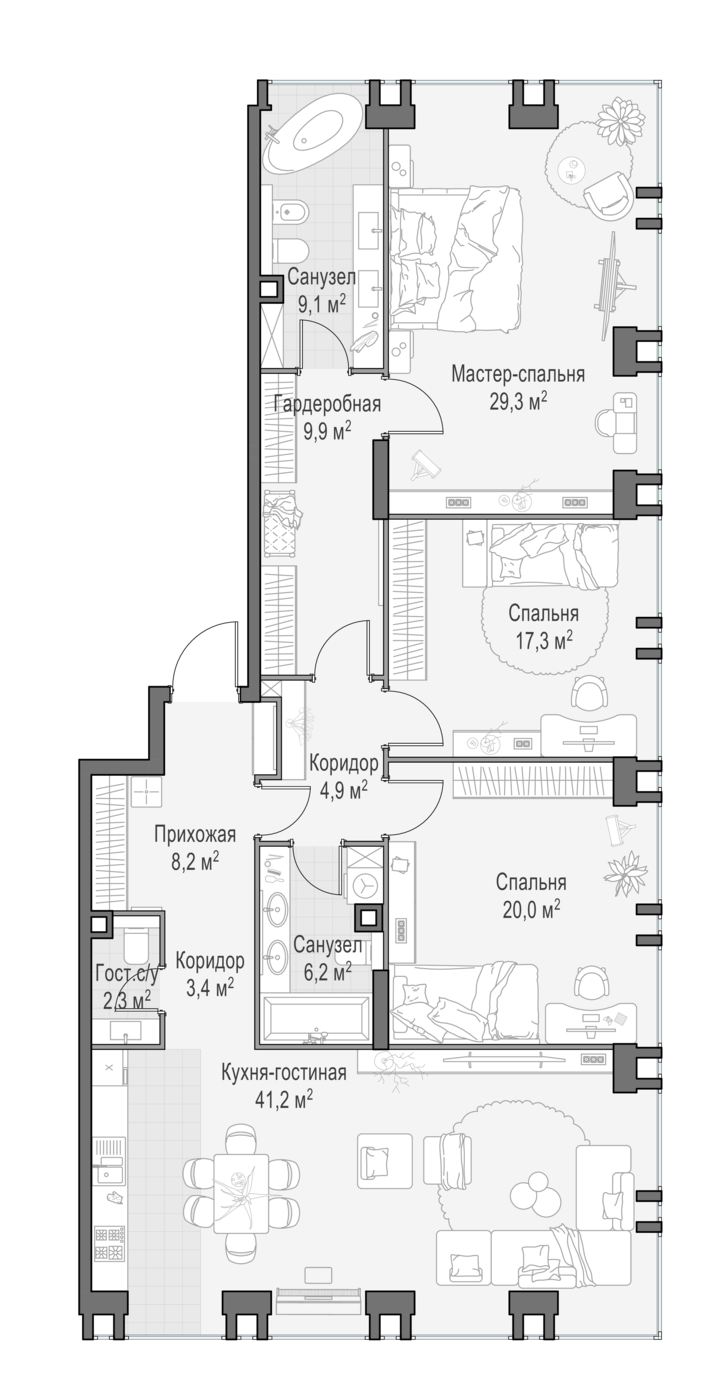 3 комн. квартира, 146 м², 2 этаж 