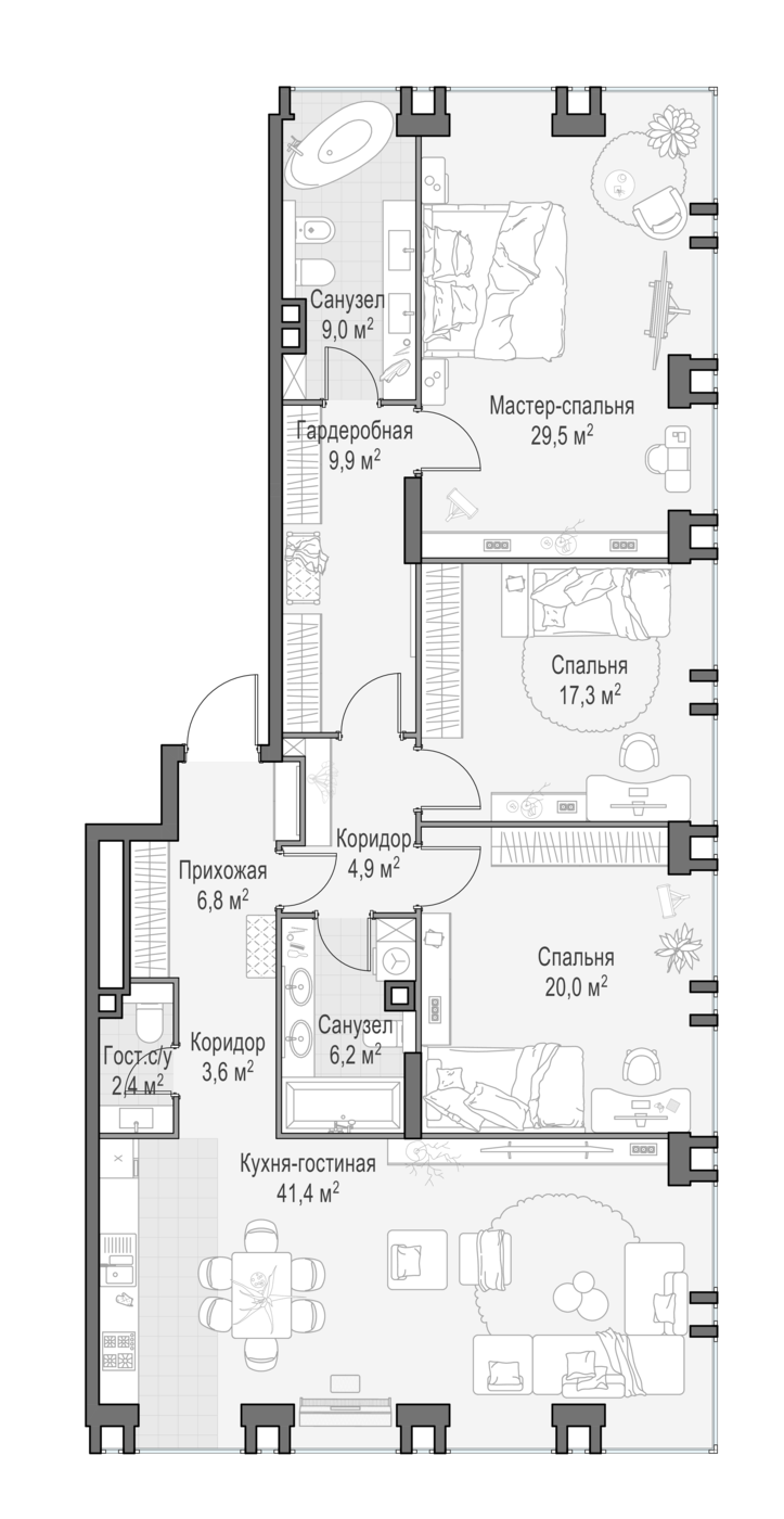3 комн. квартира, 146 м², 9 этаж 