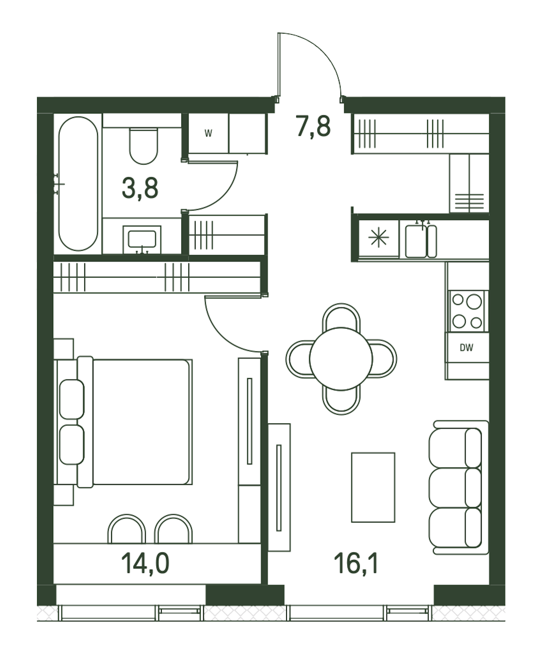 1 комн. квартира, 41.7 м², 6 этаж 