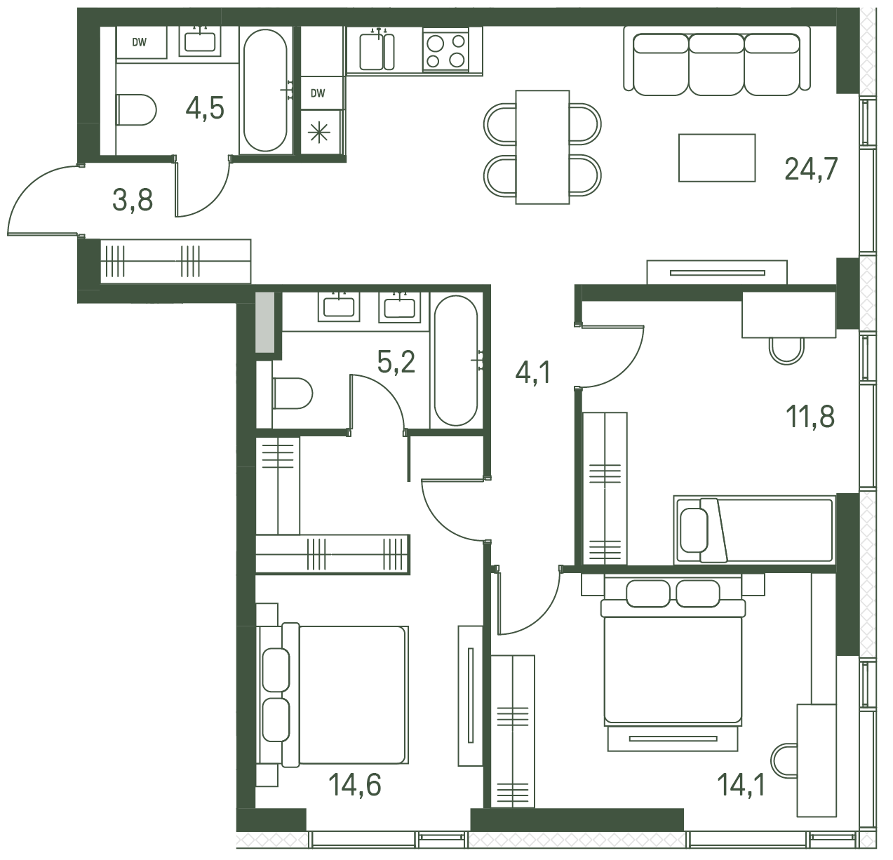3 комн. квартира, 82.8 м², 11 этаж 