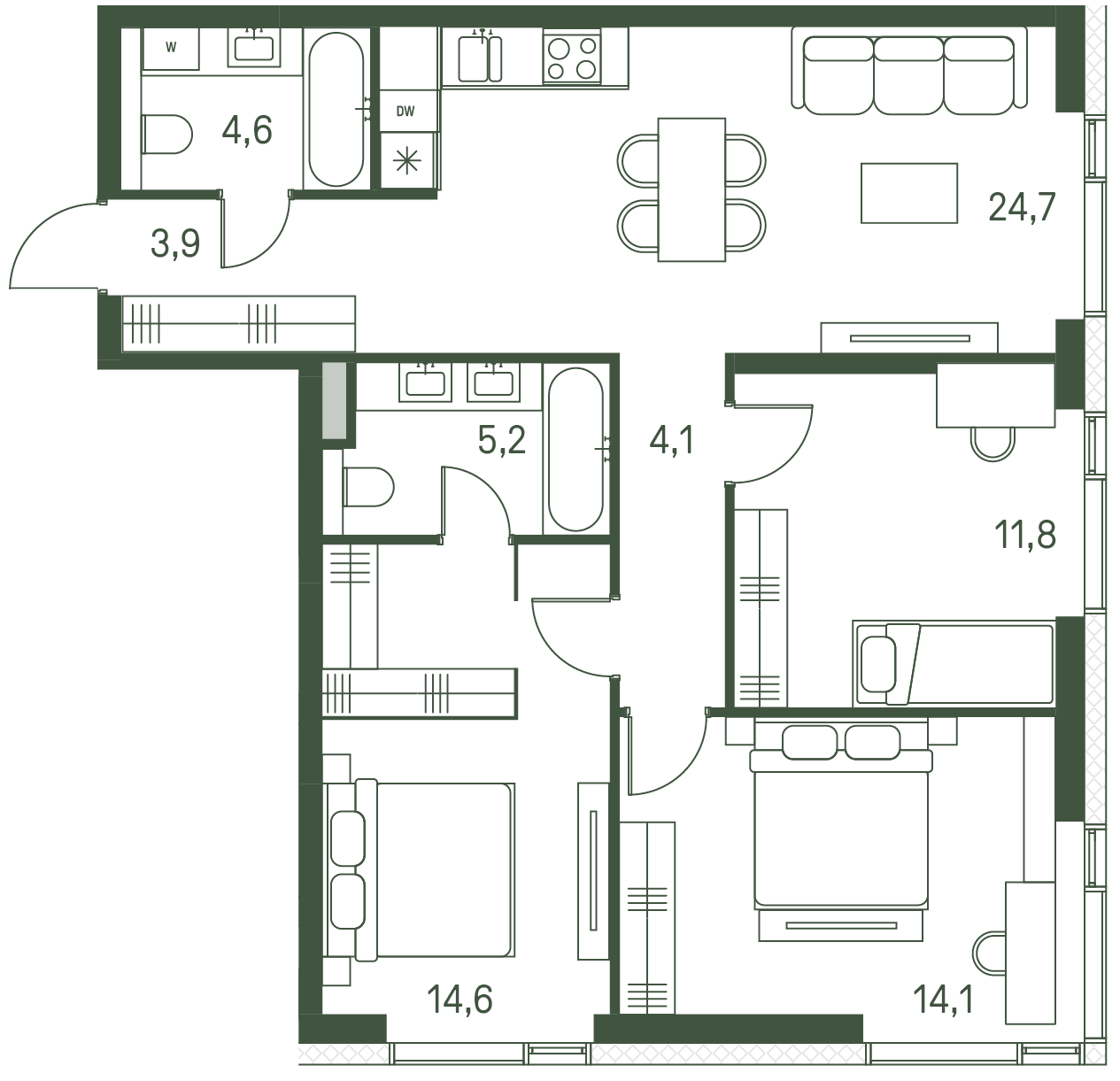 3 комн. квартира, 83 м², 20 этаж 